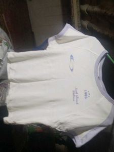 Casual White T-Shirt with Blue Trim