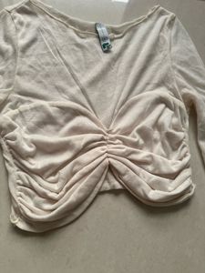 Ruched Cream Long Sleeve Top