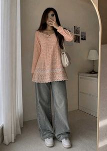 🍑 Peach Printed Embroidered-Style Tunic Top