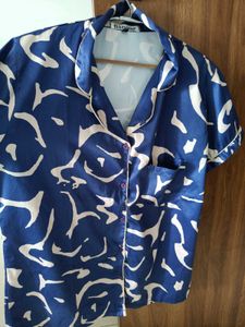 Stylish Blue &amp; White Printed Pajama Top