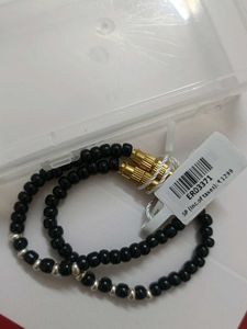 Black Beaded Anklets with Silver Accents