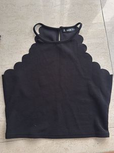 Black Scalloped Halter Neck Top