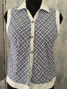 Blue & White Plaid Sleeveless Top