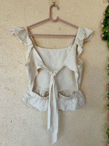 Cream Ruffled Crop Top