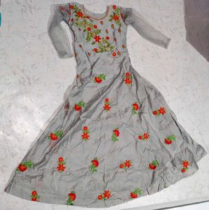 Elegant Grey Embroidered Anarkali Gown