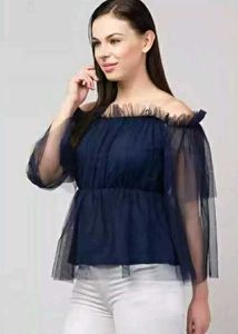 Party Wear Top In Navy Blue Colour