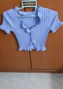 Cute Ruffled Knit Crop Top - M/L Size