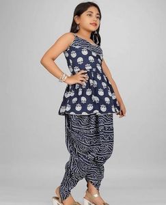Elegant Navy &amp; White Printed Kurta Set (6-7 Years)
