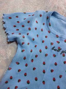 Baby Blue Ribbed Strawberry Top (Women's)