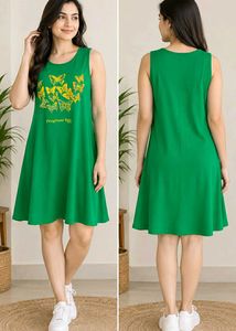 Green Sleeveless Dress with Butterfly Print
