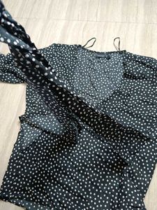 Polka Dot Tie Front Blouse