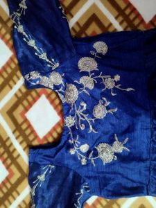 Elegant Blue frock Salwar set with Pink Embroidery