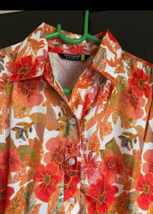 Floral Print Shirt Dress 🧡