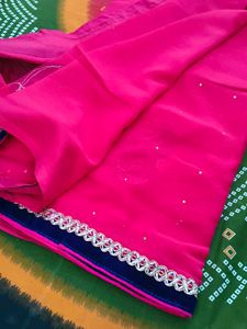 Elegant Pink &amp; Gold Embellished Saree