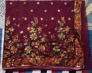 dark purple Sequins Saree