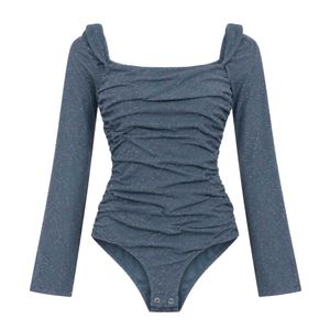 Sparkly Ruched Long Sleeve Bodysuit