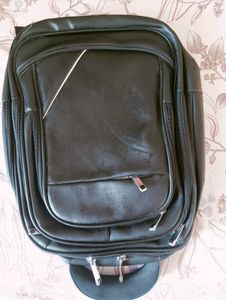 Black Faux Leather laptop Backpack
