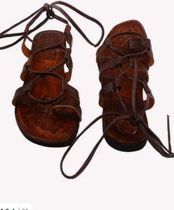 Leather Lace-Up Brown Gladiator Sandals