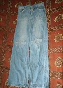 Light Wash Ripped Wide Leg Jeans
