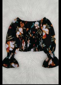 Floral Print Long Sleeve Crop Top