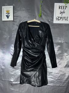 Sleek Faux Leather Wrap Dress