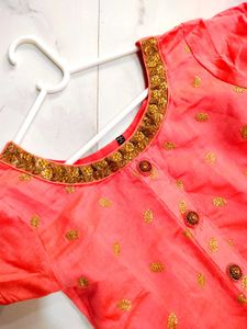 coral Embroidered Kurta set