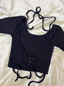 Black Corset Lace-Up Crop Top