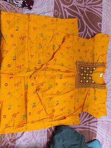 Yellow Printed Nightgown with Embellished Neckline
