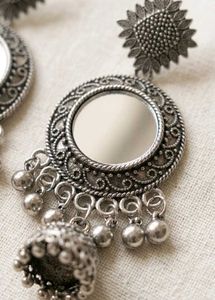 Oxidised Mirror Jhumka Earrings