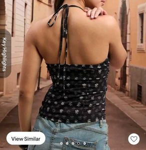 Cute Black Floral Halter Top