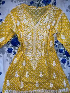 Yellow Embroidered Kurti