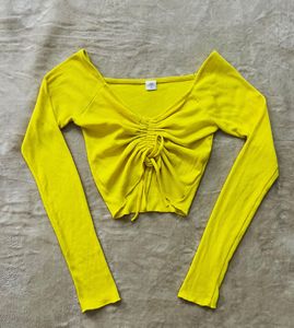 Bright Yellow Ruched Crop Top