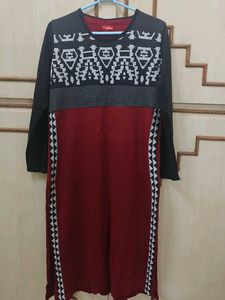 Stylish Maroon & Grey Kurta with Geometric Print