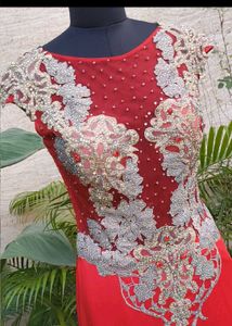 Elegant Red Embroidered Gown