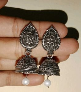 Oxidized Silver Jhumka Earrings