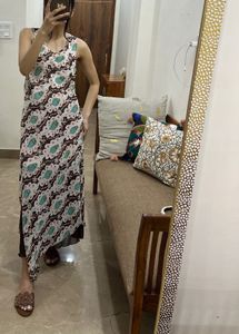Multi Printed Cut Sleeves Maxi Dress with Slits