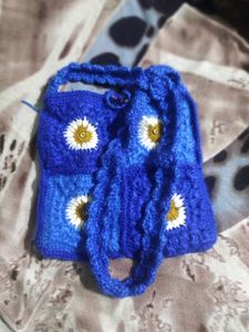Blue Crochet Daisy Square Bag
