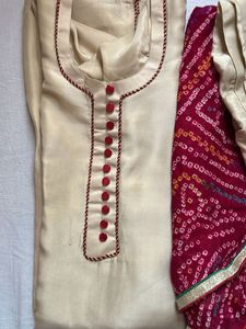 Cream Kurta Set with pink Accents