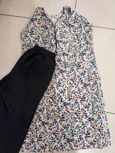 Floral Print Kurta with Black Bottom