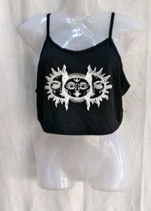 Black Celestial Graphic Crop Top