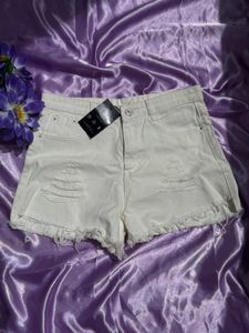 White Distressed Denim Shorts