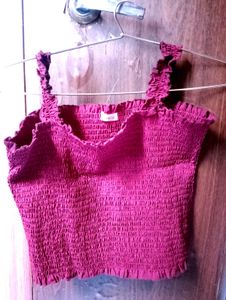 Burgundy Smocked Crop Top