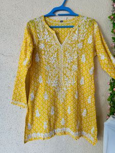 Yellow Embroidered Kurti