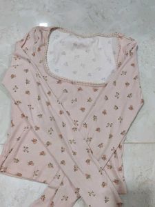 Cute Floral Print Square Neck Top