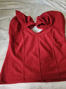 Red V-Neck Puff Sleeve Top