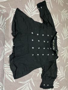 Elegant Black Embroidered Women Top
