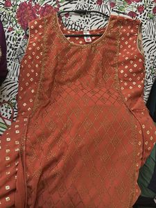 Orange Embroidered Ethnic Dress