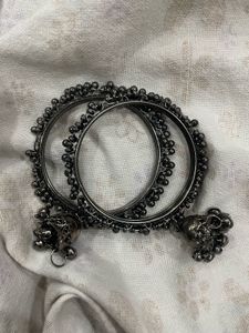 Oxidised Silver Bangles with Dangling Jhumkas..