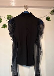 Chic Black Tulle Sleeve Top