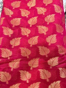 Vibrant Pink Saree with Golden Leaf Print